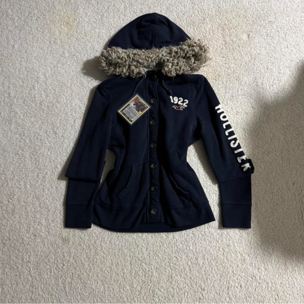 Hollister Kids Navy Puffer Jacket with Faux Fur